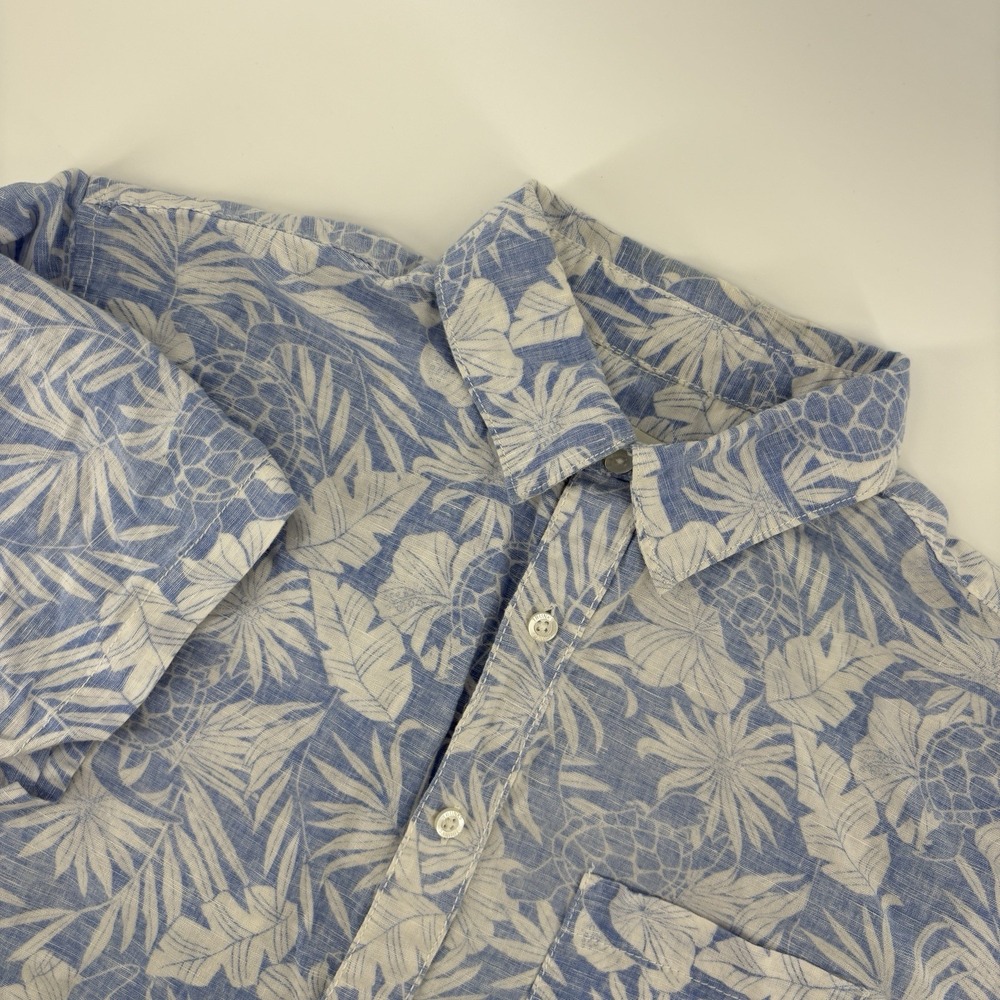 Trunks Surf & Swim Co Shirt Mens‎ Small Navy Blue Hawaiian Leaves Button Up
